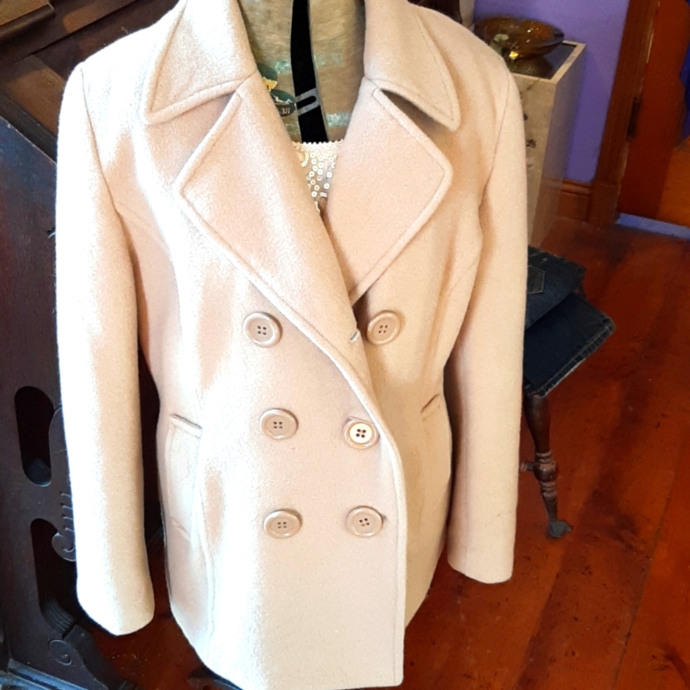 Chadwicks camel 100% wool double breasted coat.